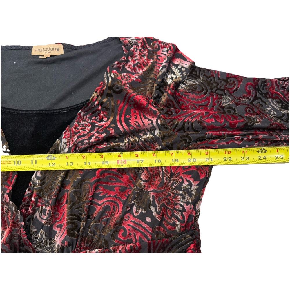 Notations Velvet Burnout Blouse 1X Black Red Paisley Buckle Detail | Holiday Top - Picture 6 of 9
